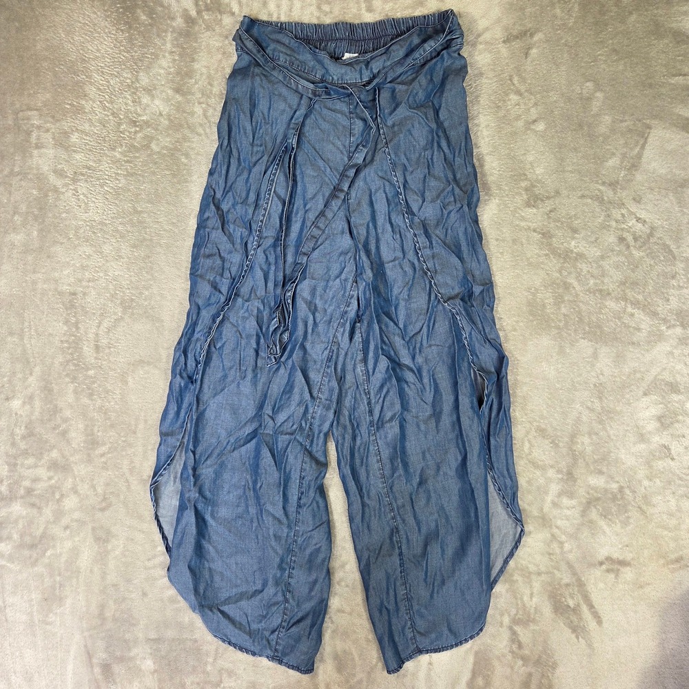 Tommy Bahama Blue Tencel Wide Leg Wrap Tulip Pants Small Boho Peasant Lagenlook